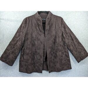 Eileen Fisher Women's Sz Med Brown Embroidered Lightweight Open Jacket Pockets